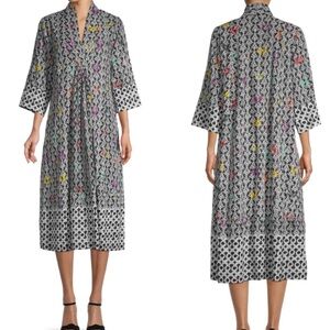Roller Rabbit Loire Panina Metallic Motif Printed V-Neck Dress In Multi Size XS